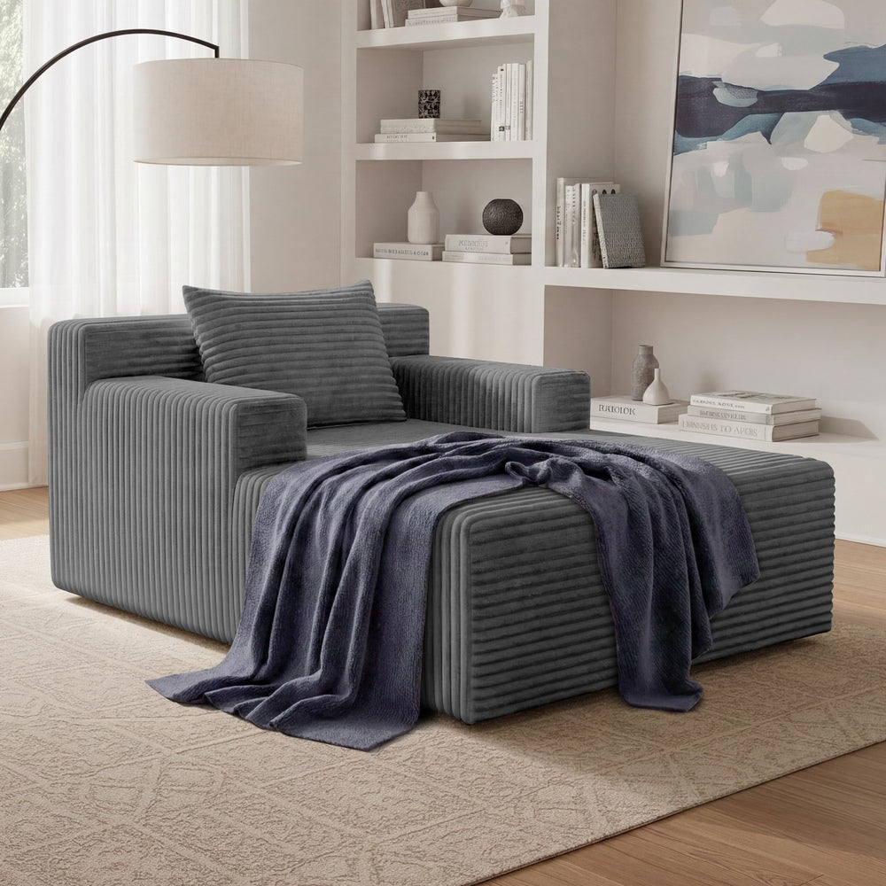 Corduroy Chaise Sofa Chair Single Grey | Simpledeals