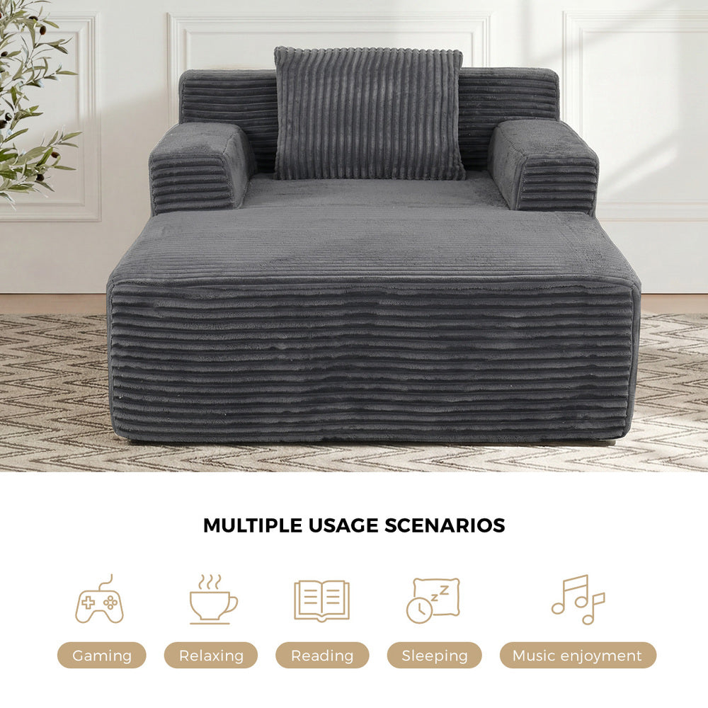 Corduroy Chaise Sofa Chair Single Grey | Simpledeals
