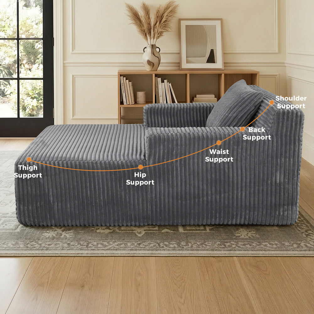 Corduroy Chaise Sofa Chair Single Grey | Simpledeals