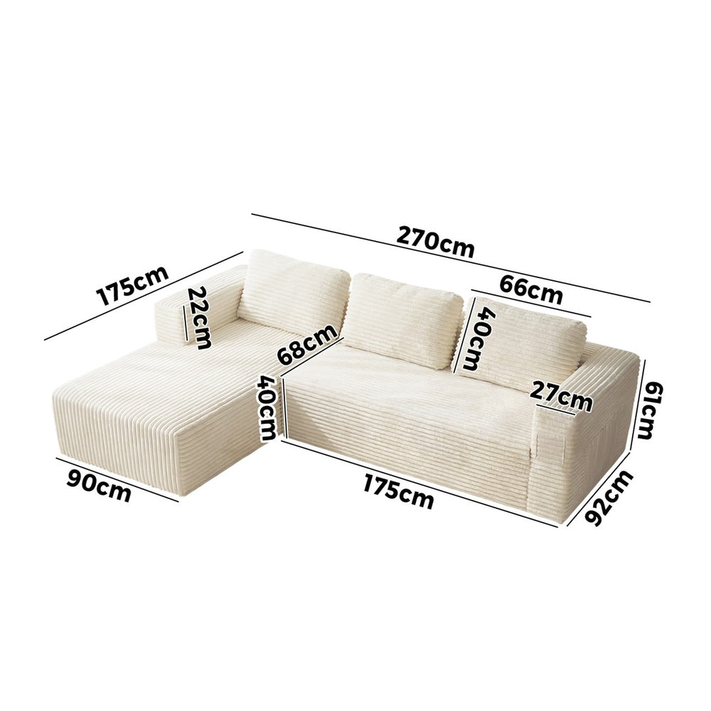 L Shape Sofa Cloud Couch Chaise Corduroy Beige