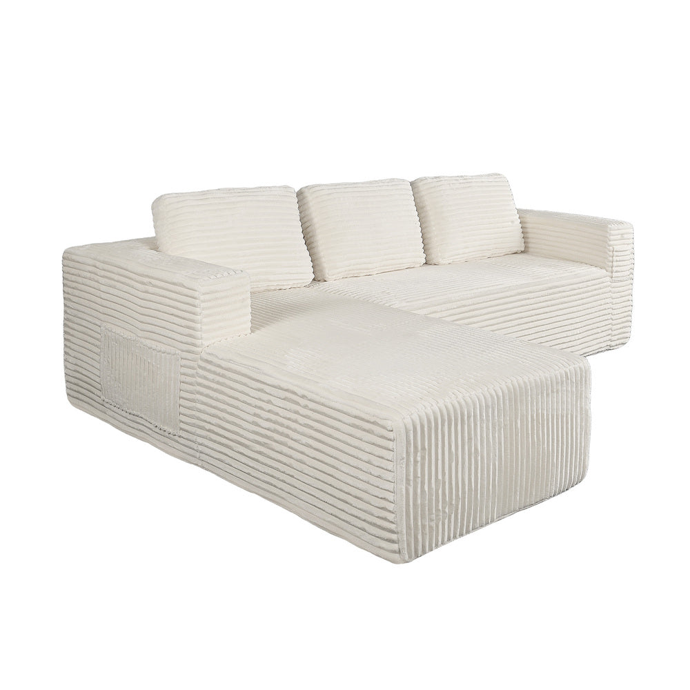L Shape Sofa Cloud Couch Chaise Corduroy Beige