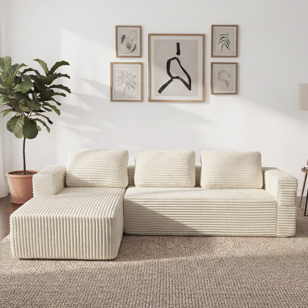 L Shape Sofa Cloud Couch Chaise Corduroy Beige