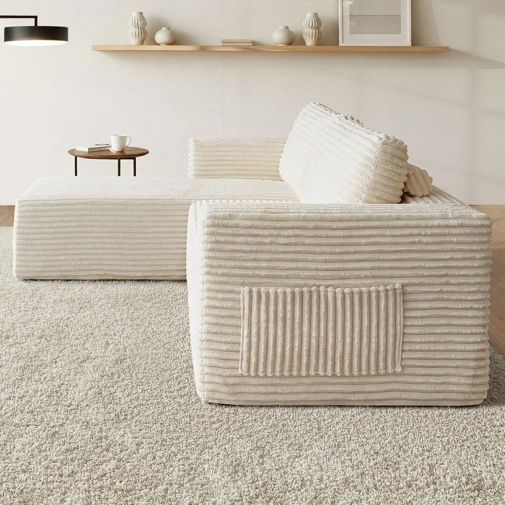 L Shape Sofa Cloud Couch Chaise Corduroy Beige