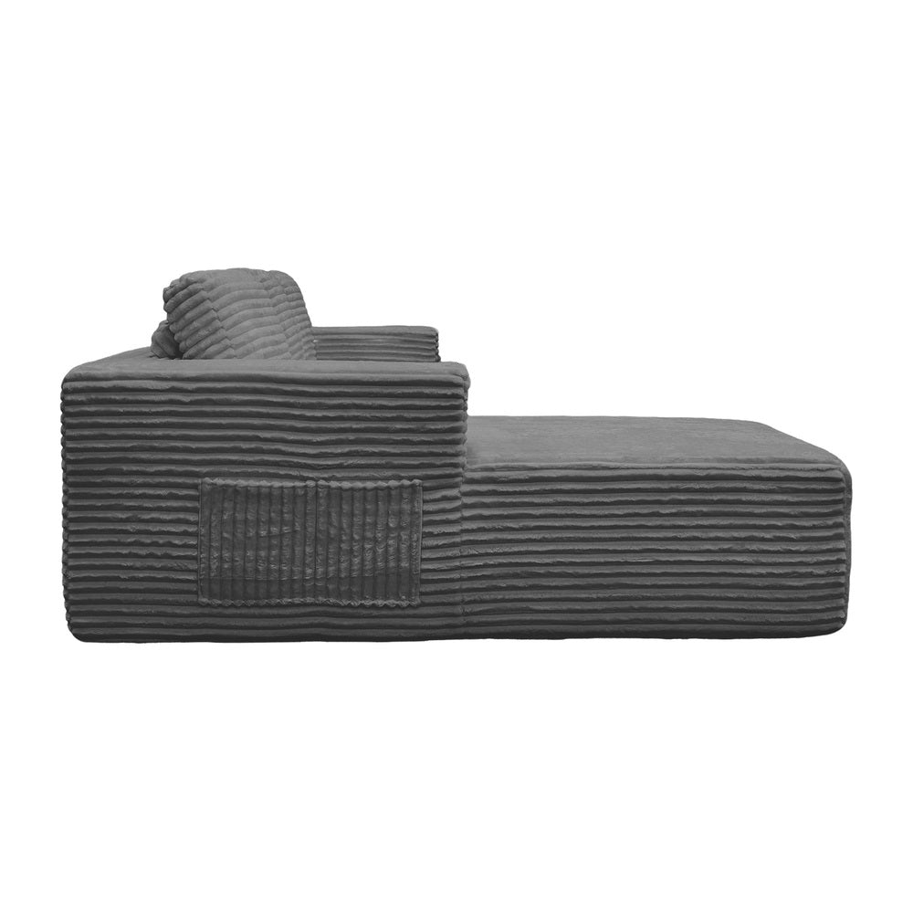 Modular L Shape Sofa Cloud Couch Chaise Corduroy Grey