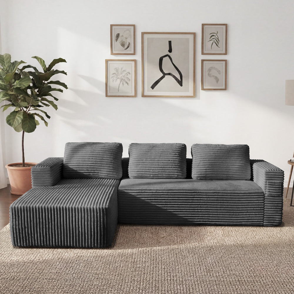 Modular L Shape Sofa Cloud Couch Chaise Corduroy Grey