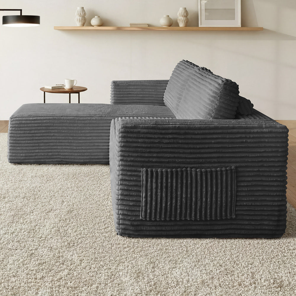 Modular L Shape Sofa Cloud Couch Chaise Corduroy Grey
