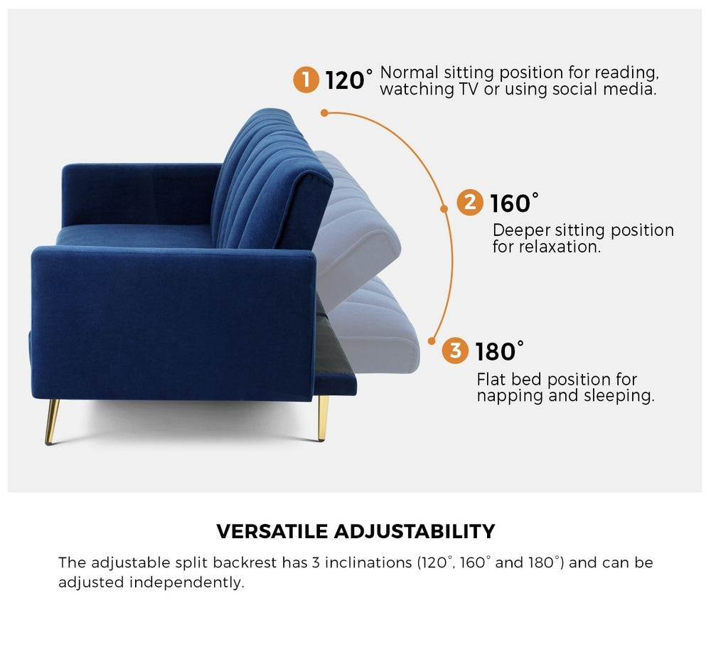 3-Seater Sofa Bed Velvet Black/Blue