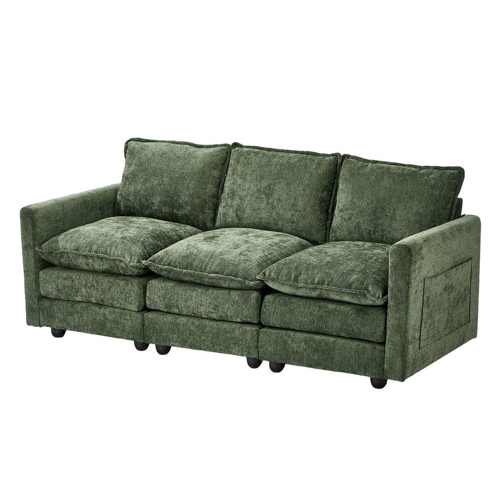 Green 3 Seater Sofa Chenille 188x75x85cm