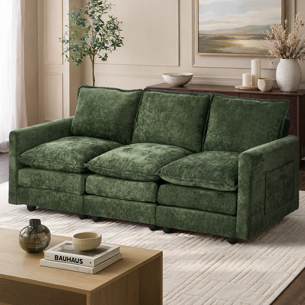 Green 3 Seater Sofa Chenille 188x75x85cm