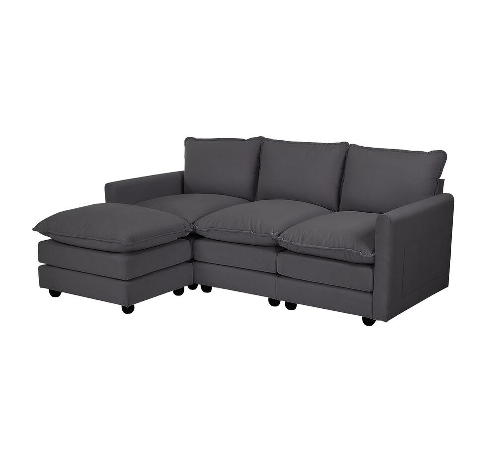 Modular 3-Seater Sofa Set Corduroy Couch with Ottoman Beige Thick Cushion 188cm