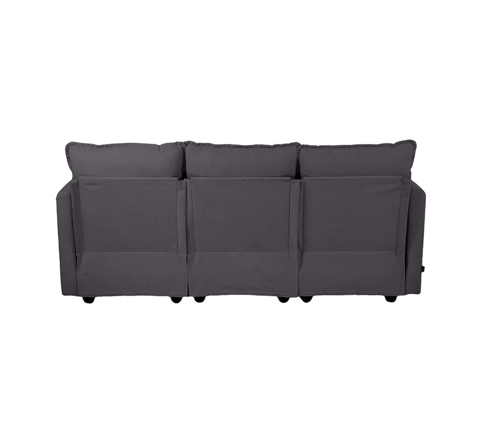 Modular 3-Seater Sofa Set Corduroy Couch with Ottoman Beige Thick Cushion 188cm