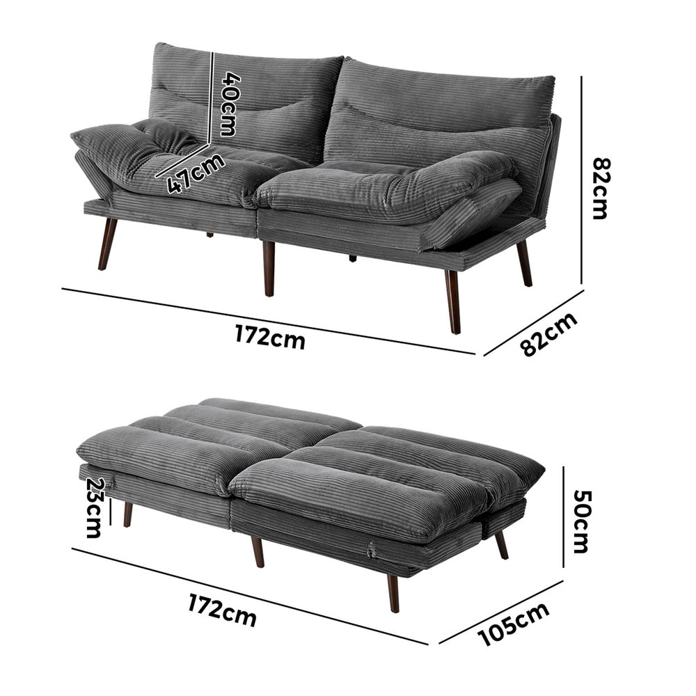 Grey Sofa Bed Recliner 172x82x82cm