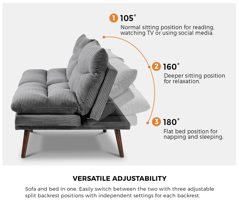 Grey Sofa Bed Recliner 172x82x82cm