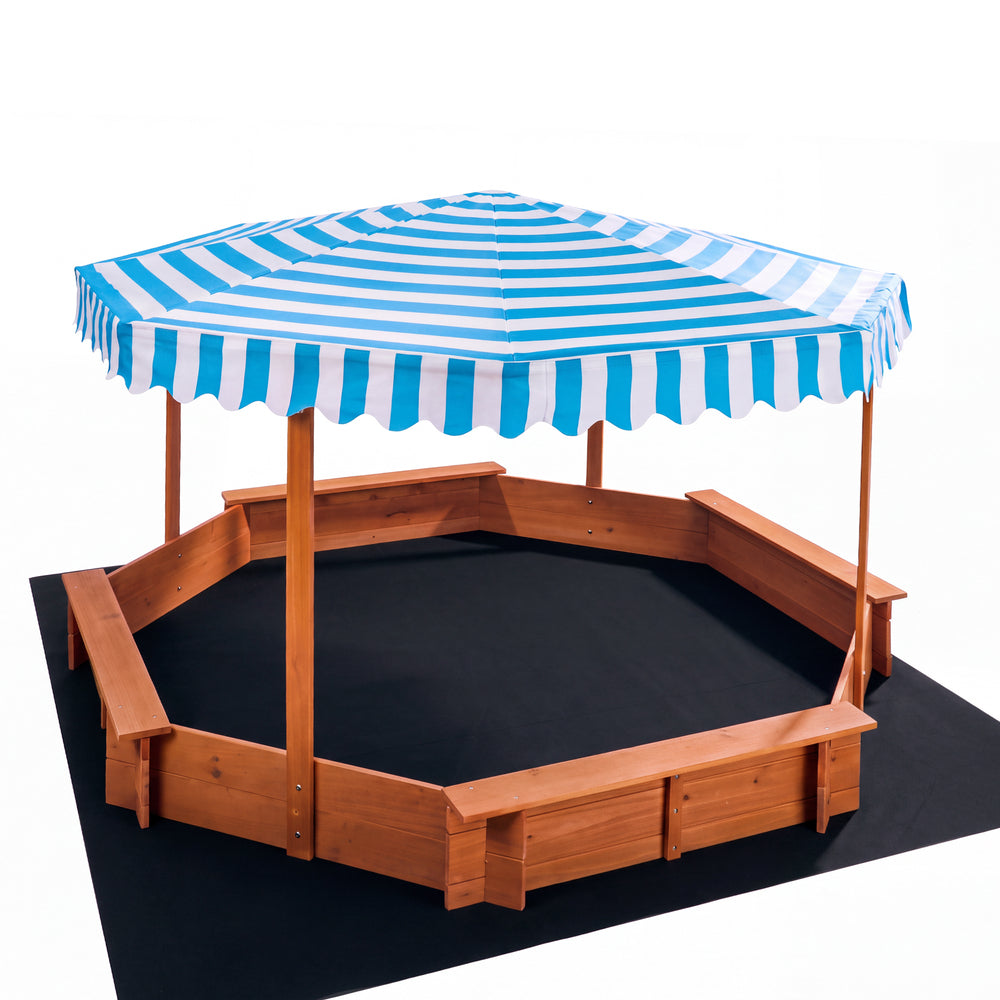 Octagonal Wooden Sandpit With Canopy 210x210x130cm