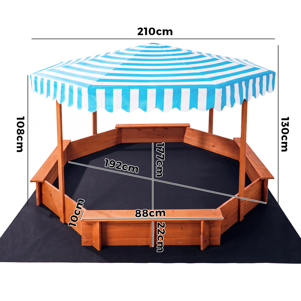 Octagonal Wooden Sandpit With Canopy 210x210x130cm