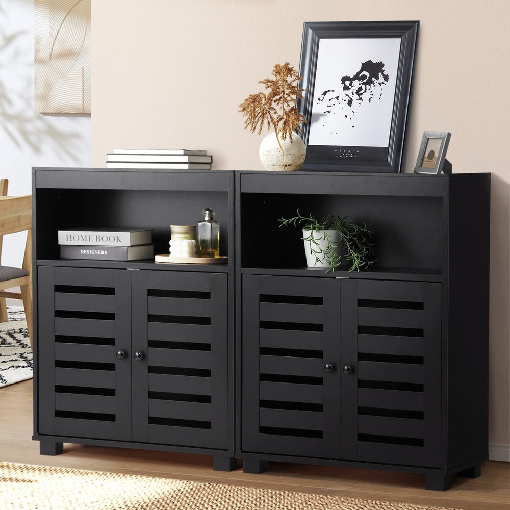Shoes Storage Cabinet 2 Doors Black White Natural