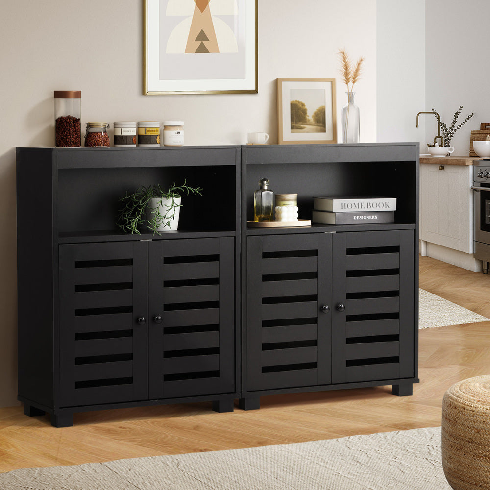 Shoes Storage Cabinet 2 Doors Black White Natural