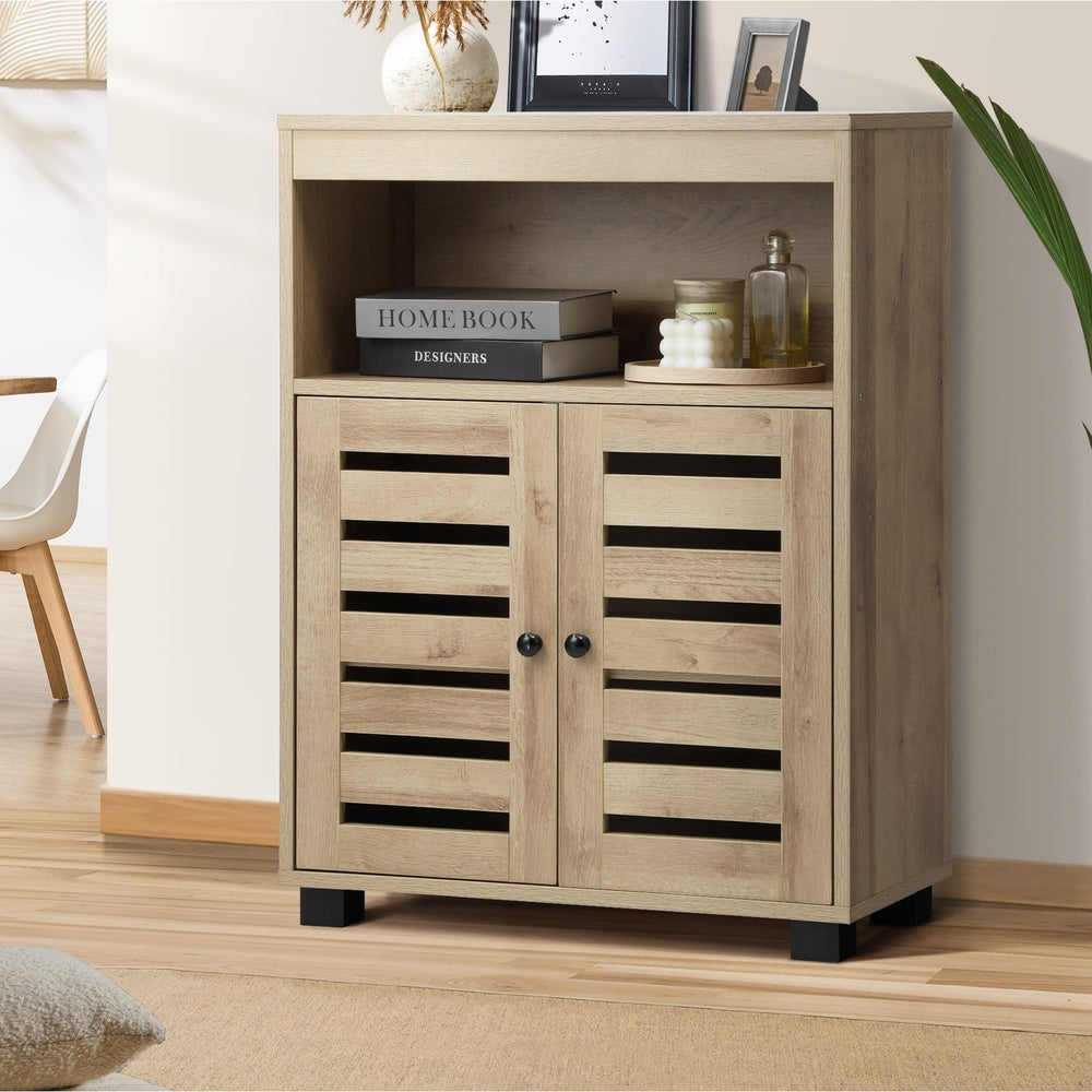 Shoes Storage Cabinet 2 Doors Black White Natural