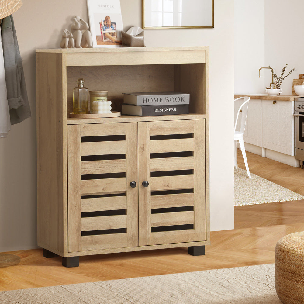 Shoes Storage Cabinet 2 Doors Black White Natural
