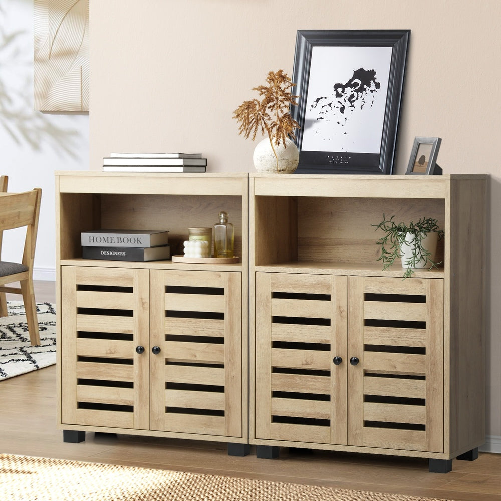 Shoes Storage Cabinet 2 Doors Black White Natural