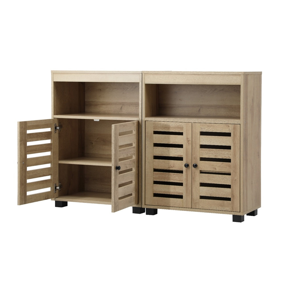 Shoes Storage Cabinet 2 Doors Black White Natural