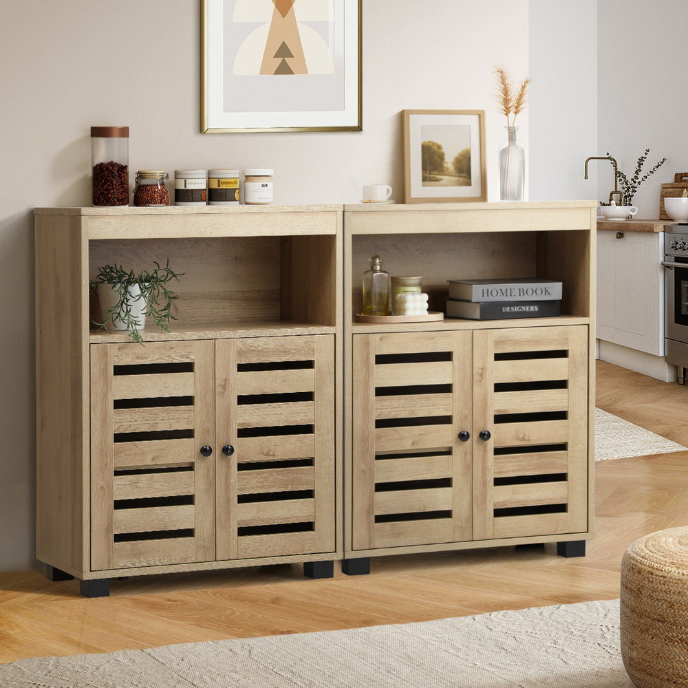 Shoes Storage Cabinet 2 Doors Black White Natural