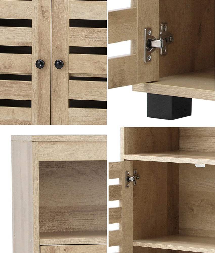 Shoes Storage Cabinet 2 Doors Black White Natural