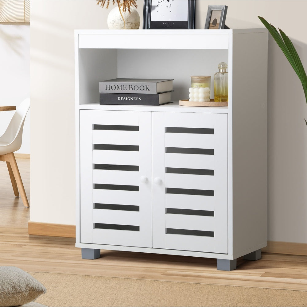 Shoes Storage Cabinet 2 Doors Black White Natural