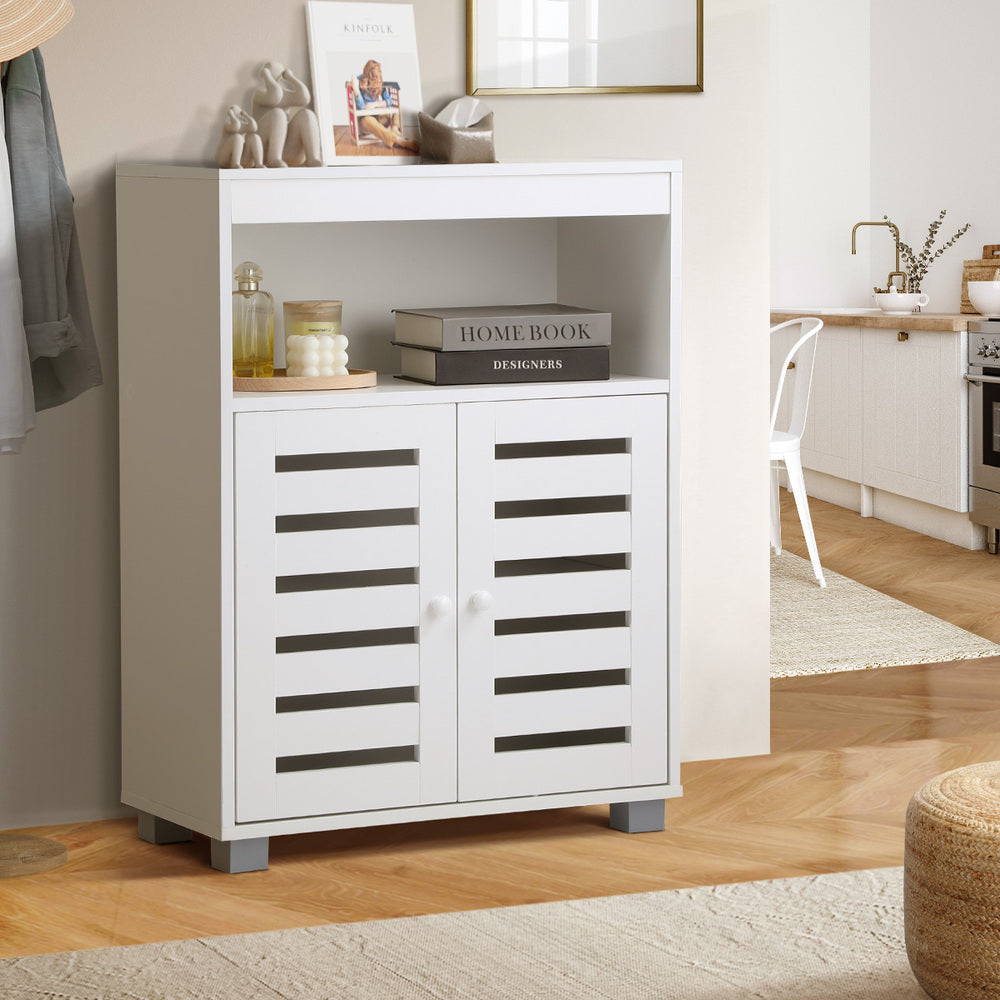 Shoes Storage Cabinet 2 Doors Black White Natural