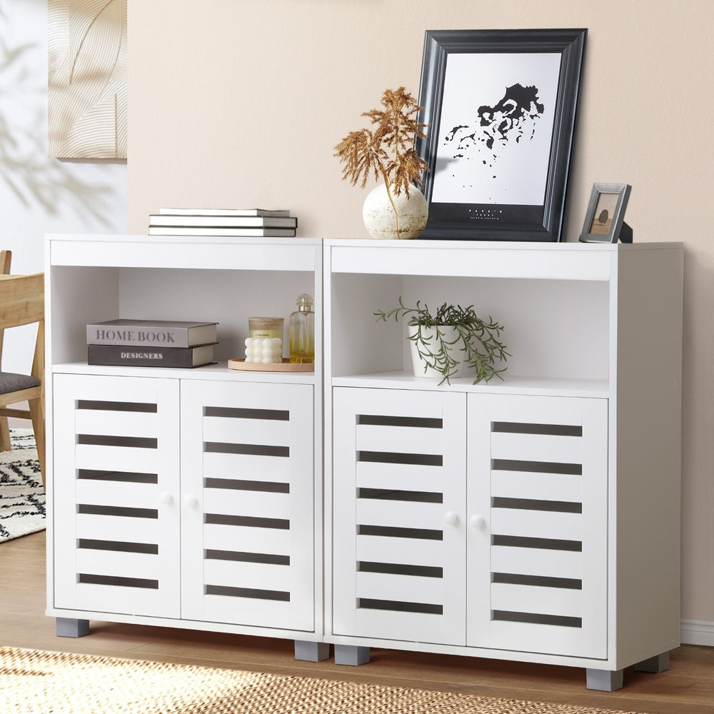 Shoes Storage Cabinet 2 Doors Black White Natural