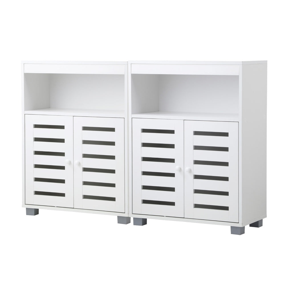 Shoes Storage Cabinet 2 Doors Black White Natural