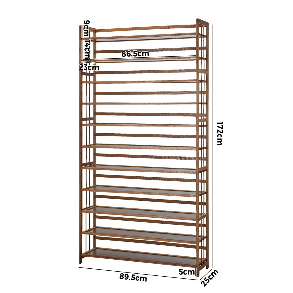 Shoe Rack Storage Organizer 11 Shelves Bamboo Brown