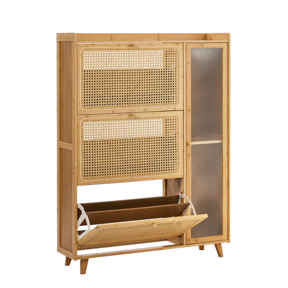 Bamboo Shoe Cabinet 3 Compartments Natural | Simpledeals