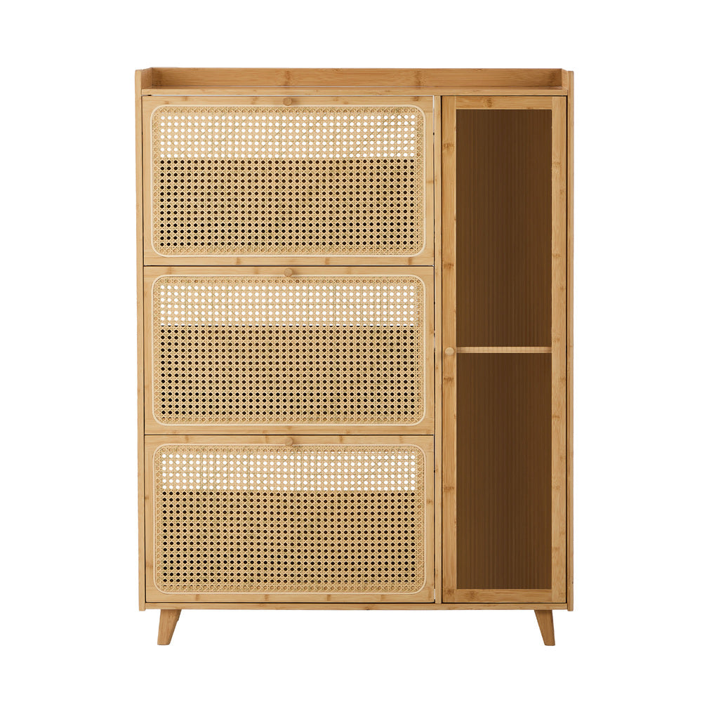 Bamboo Shoe Cabinet 3 Compartments Natural | Simpledeals