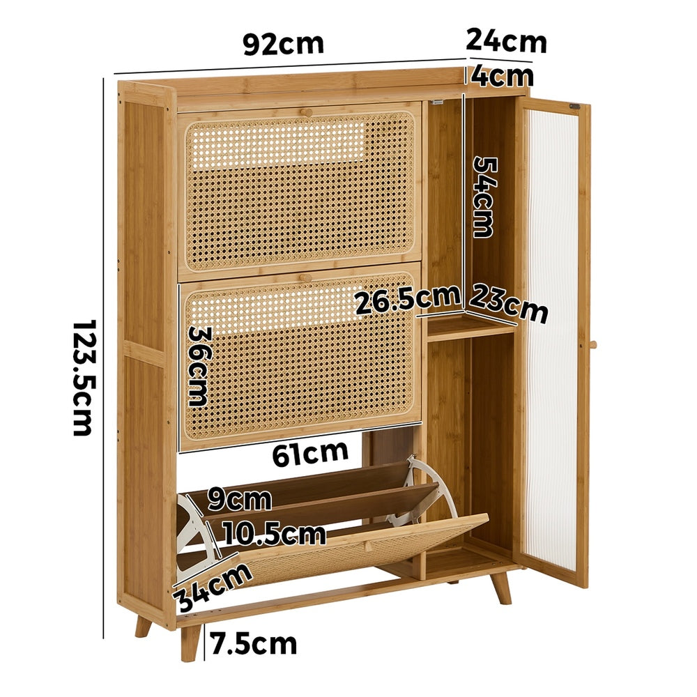 Bamboo Shoe Cabinet 3 Compartments Natural | Simpledeals