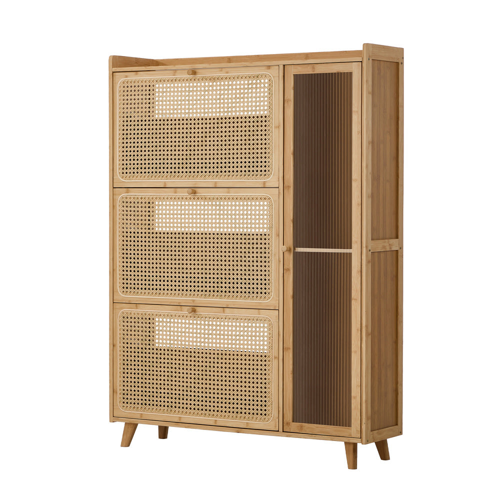 Bamboo Shoe Cabinet 3 Compartments Natural | Simpledeals