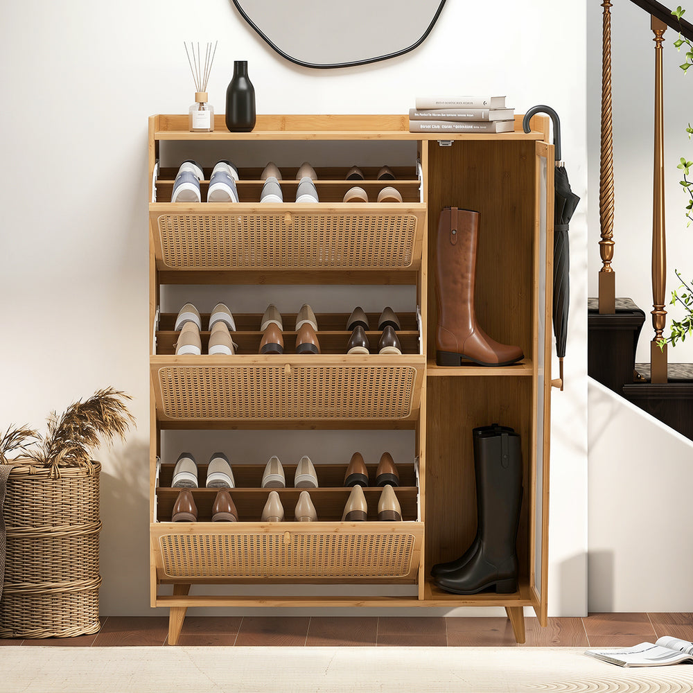Bamboo Shoe Cabinet 3 Compartments Natural | Simpledeals
