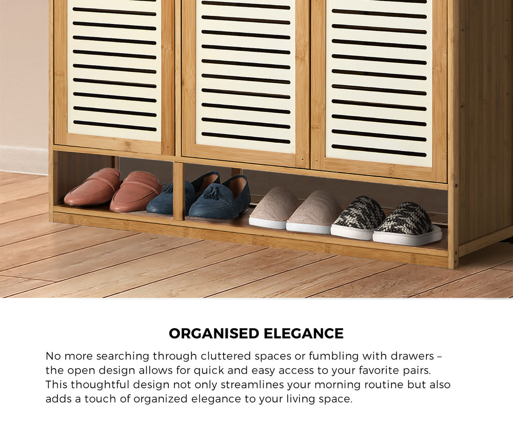 Bamboo Shoe Storage Cabinet 3 Doors Organizer Shelf Rack Beige & Brown
