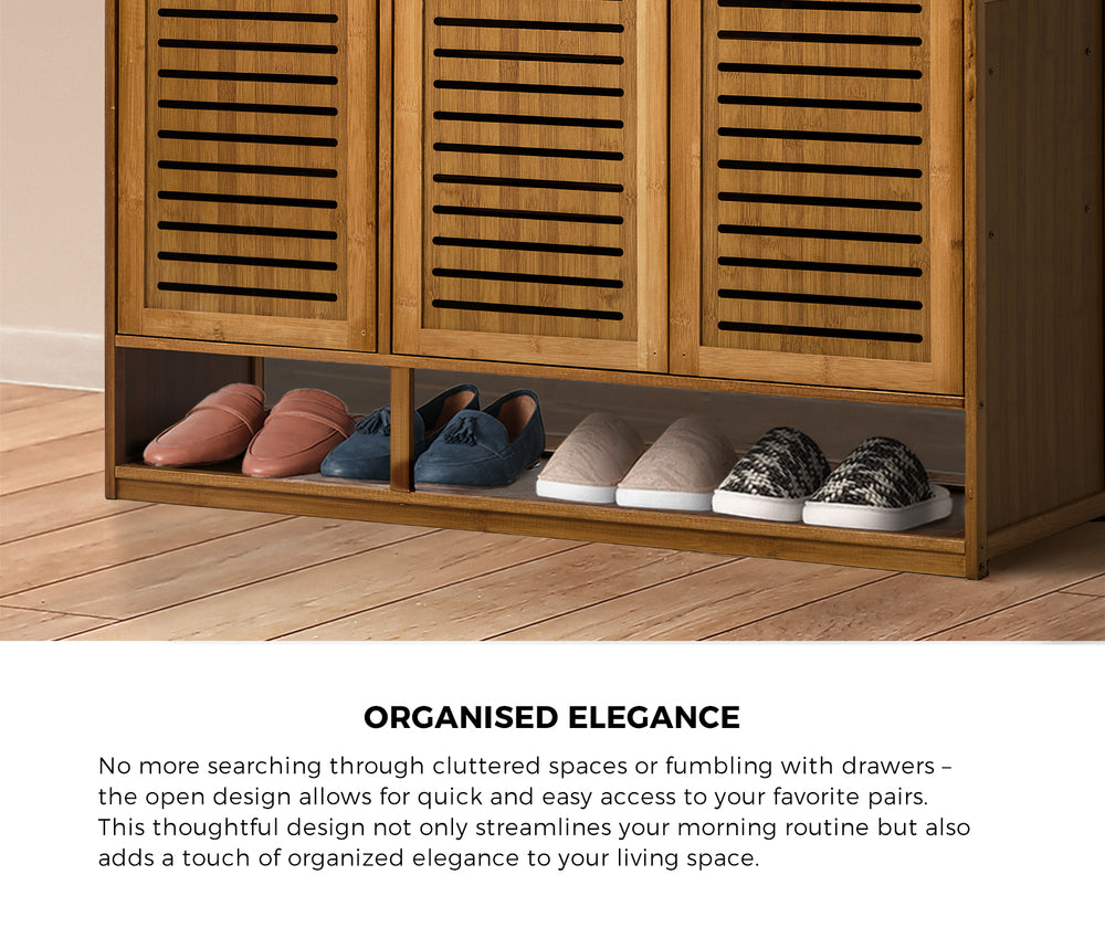 Bamboo Shoe Storage Cabinet 3 Doors Organizer Shelf Rack Beige & Brown