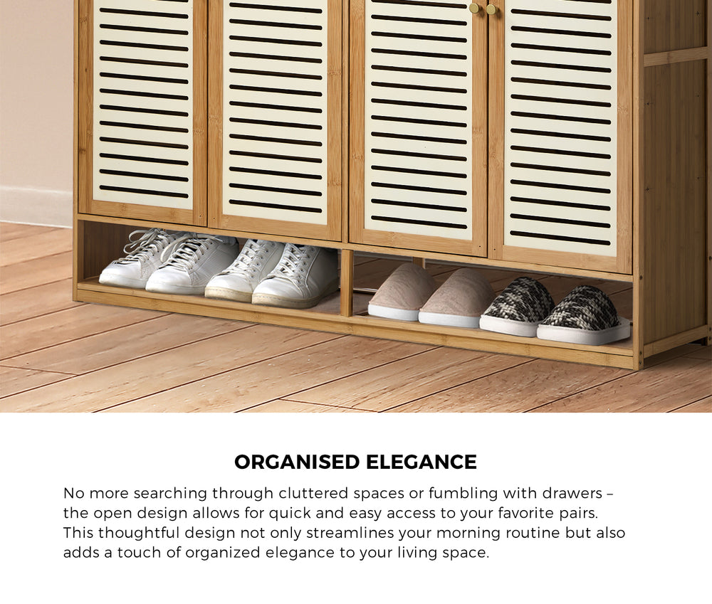 Bamboo Shoe Storage Cabinet 2 Doors Organizer Shelf Rack Beige