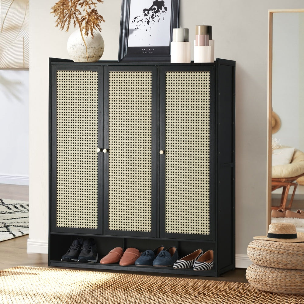 Shoe Storage Cabinet 3 Doors Rattan Style