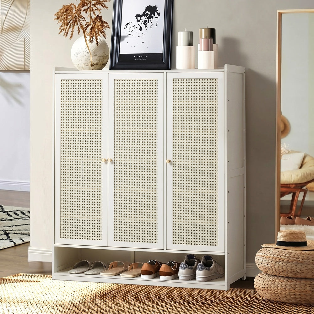 7 Tier Shoe Storage Cabinet Rattan White | Simpledeals