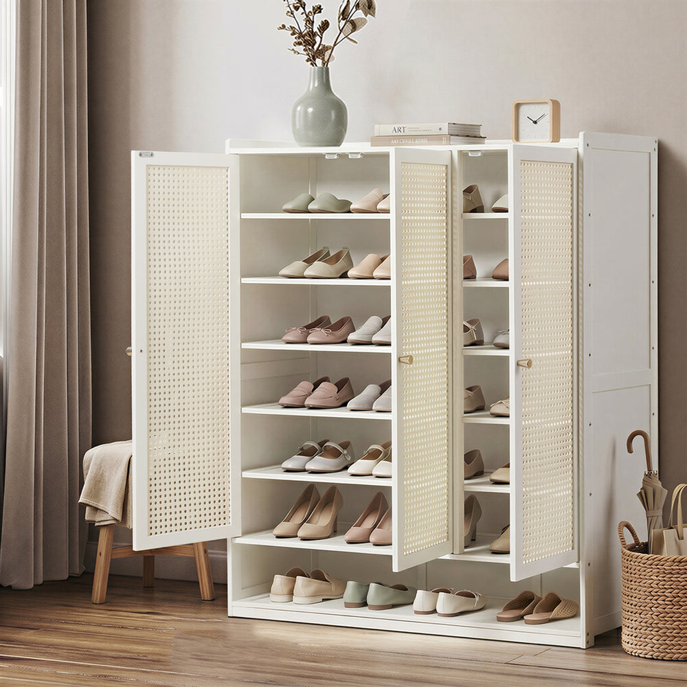 7 Tier Shoe Storage Cabinet Rattan White | Simpledeals