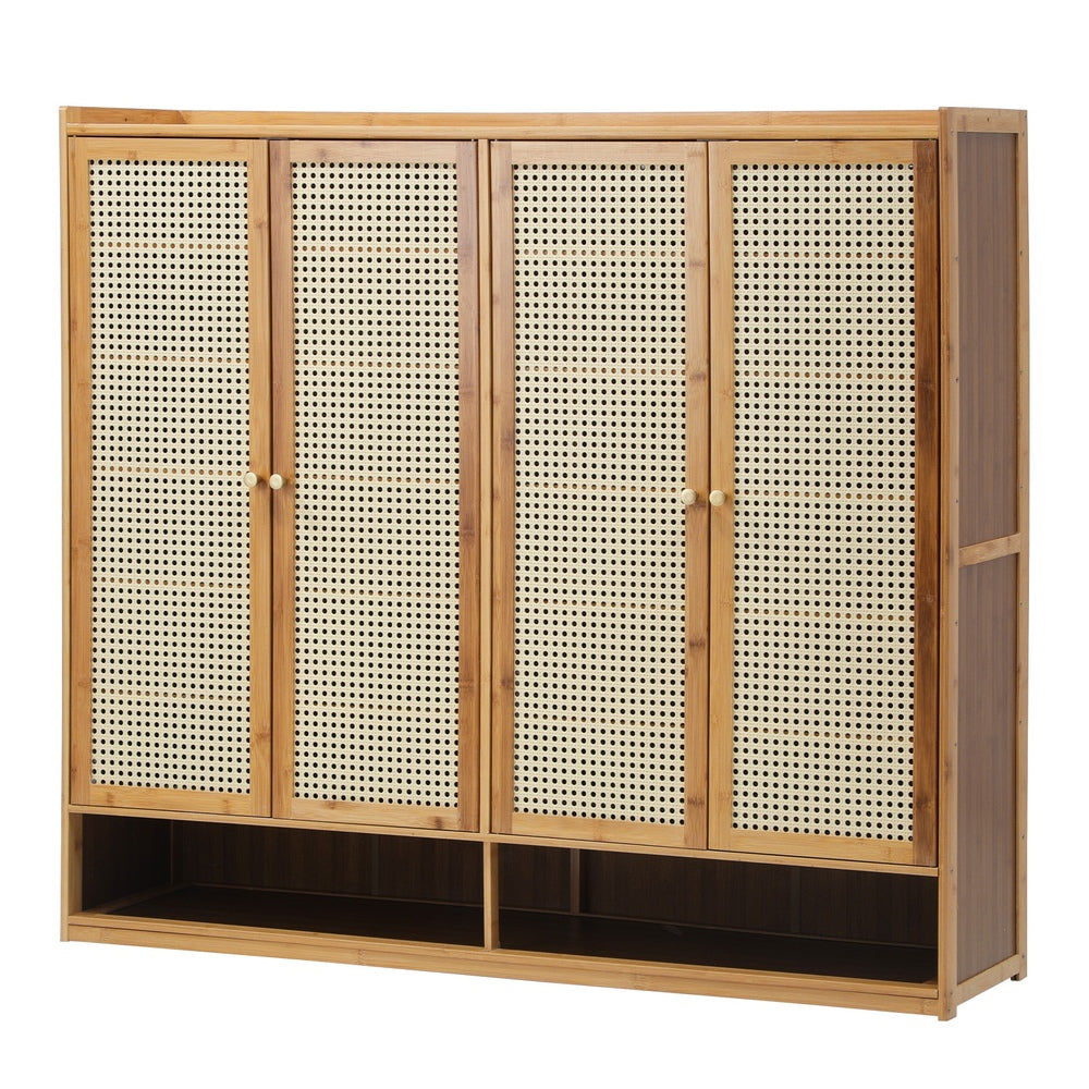 Shoe Storage Cabinet 4 Doors Rattan Black