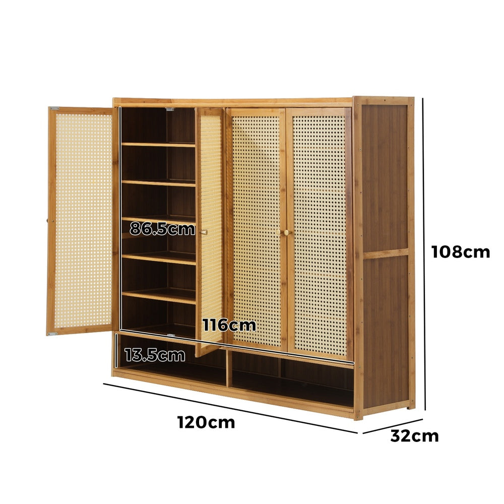 Shoe Storage Cabinet 4 Doors Rattan Black