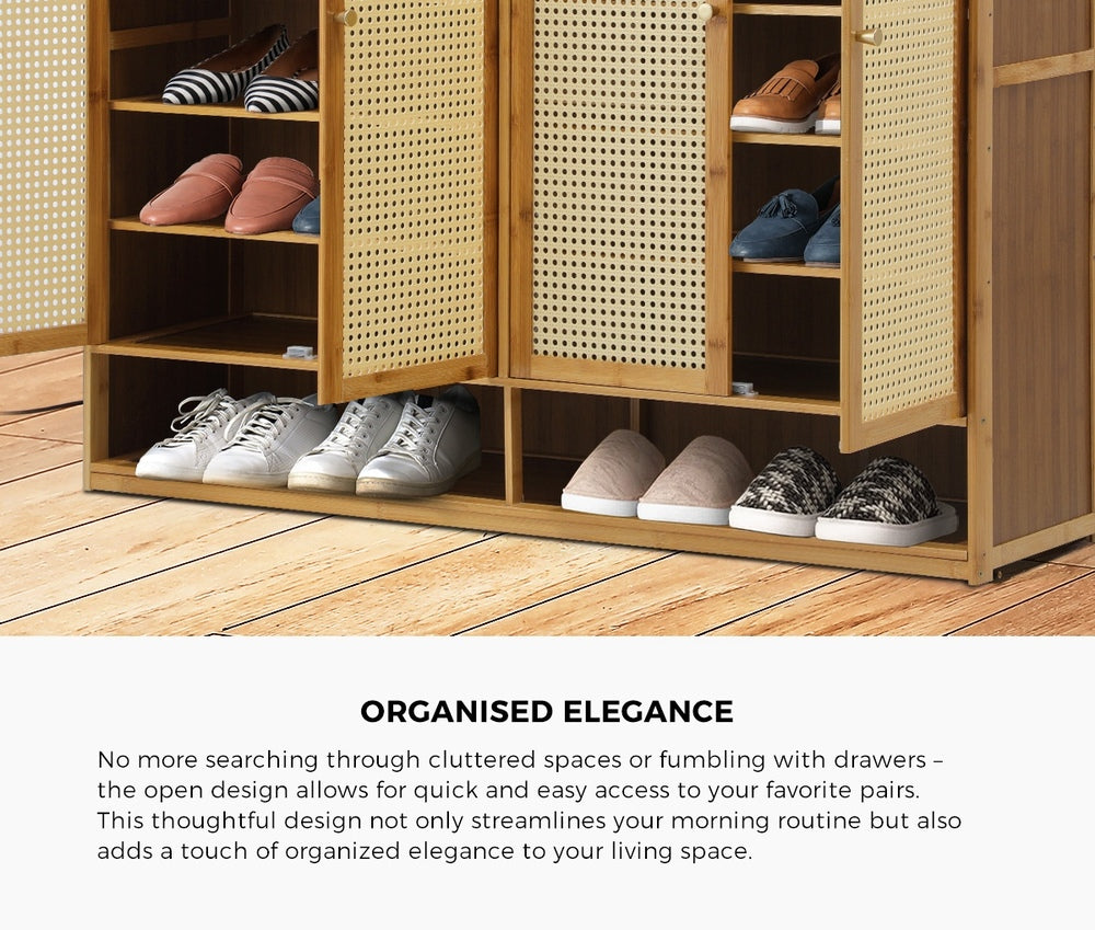 Shoe Storage Cabinet 4 Doors Rattan Black