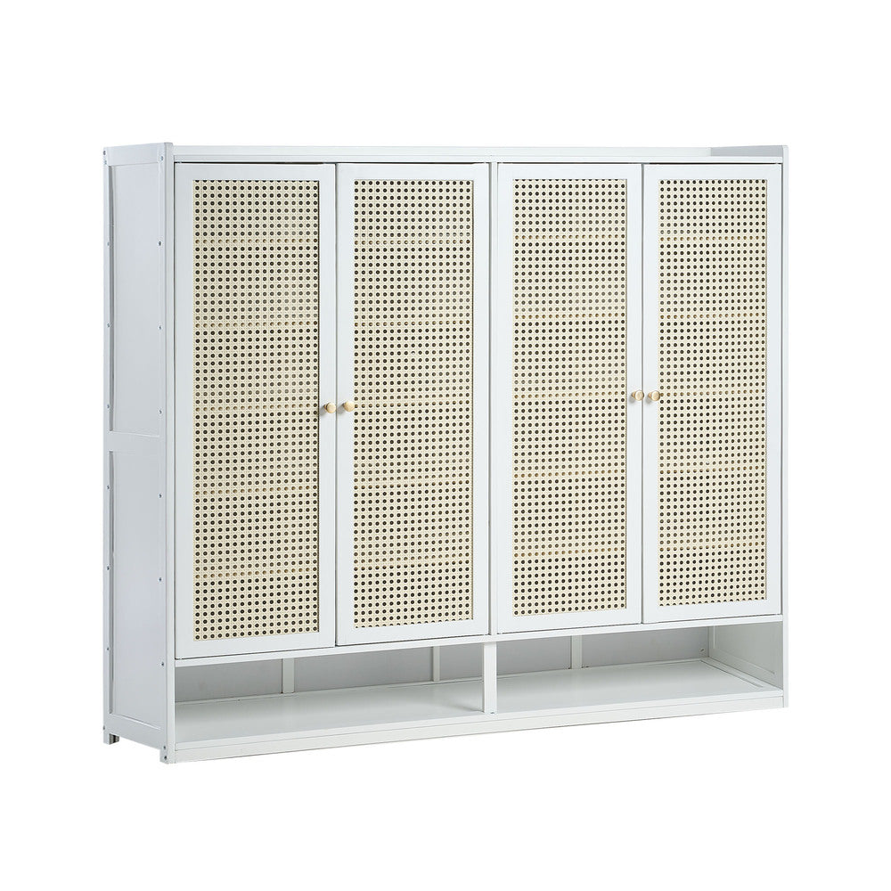 Shoe Storage Cabinet Rattan White 120x32x108cm