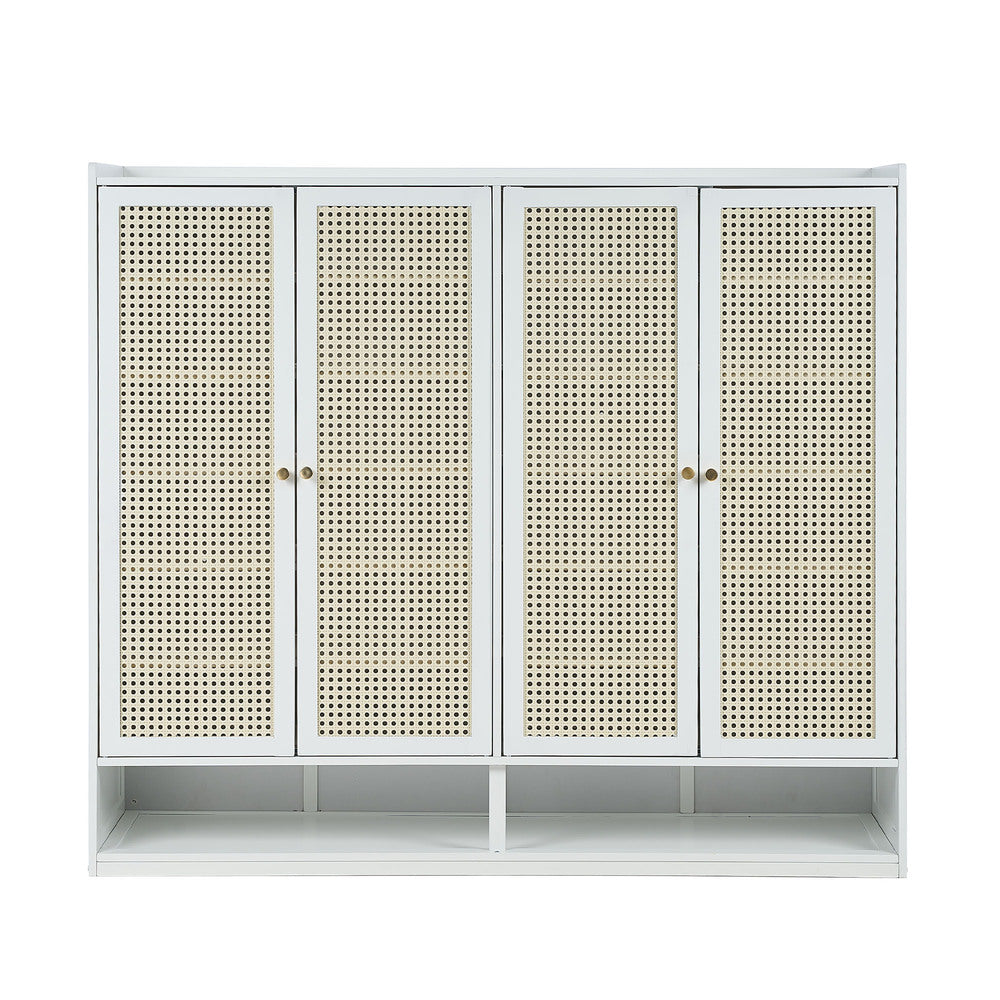 Shoe Storage Cabinet Rattan White 120x32x108cm