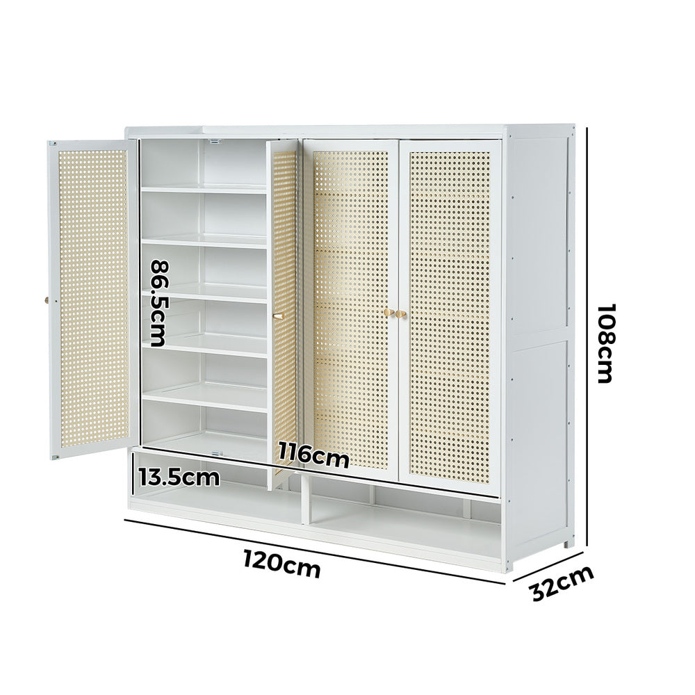 Shoe Storage Cabinet Rattan White 120x32x108cm