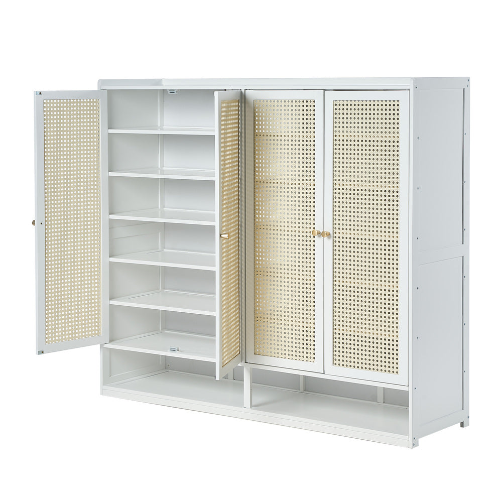 Shoe Storage Cabinet Rattan White 120x32x108cm